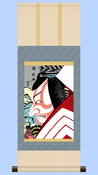 浮世絵掛け軸　歌川国政　市川團十郎の「暫」