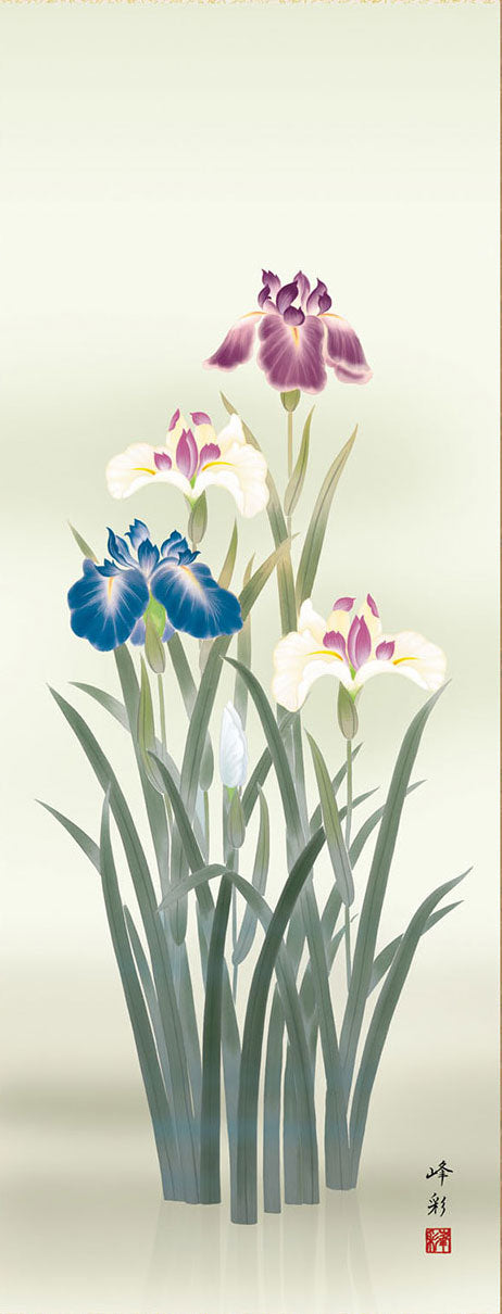 冈田峰斋鸢尾花鸟画挂轴