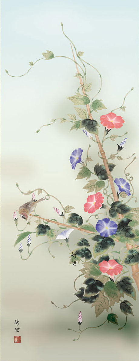花鸟画挂轴，四季，夏，田村竹庸