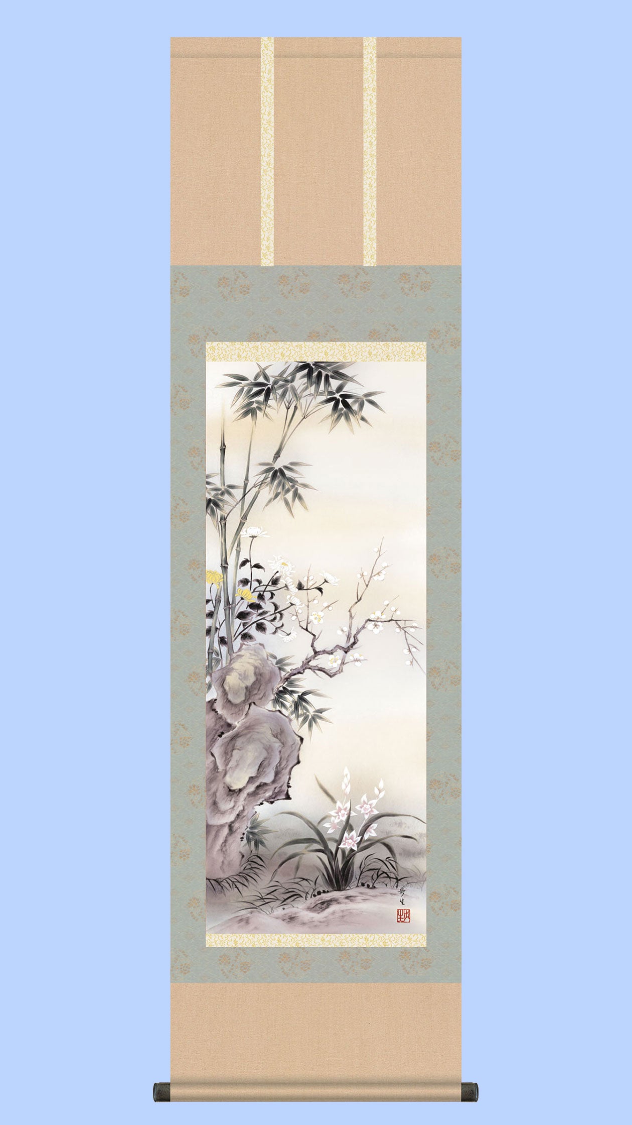 花鳥画掛け軸　四君子　北山歩生