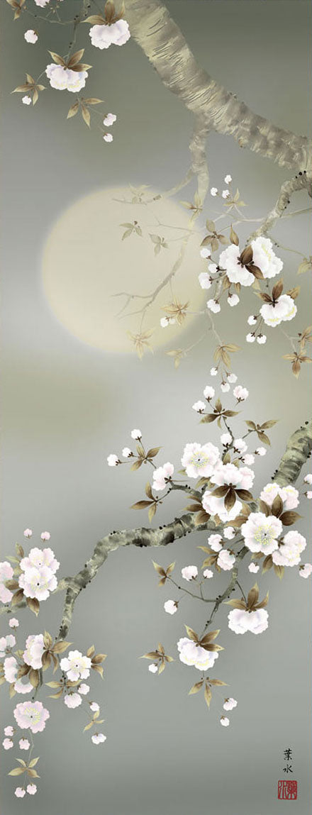 花鸟画挂轴：尾形蓮绘制的夜樱
