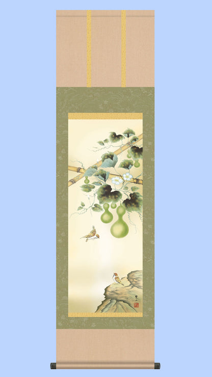 花鳥画掛け軸　六瓢　唐沢碧山