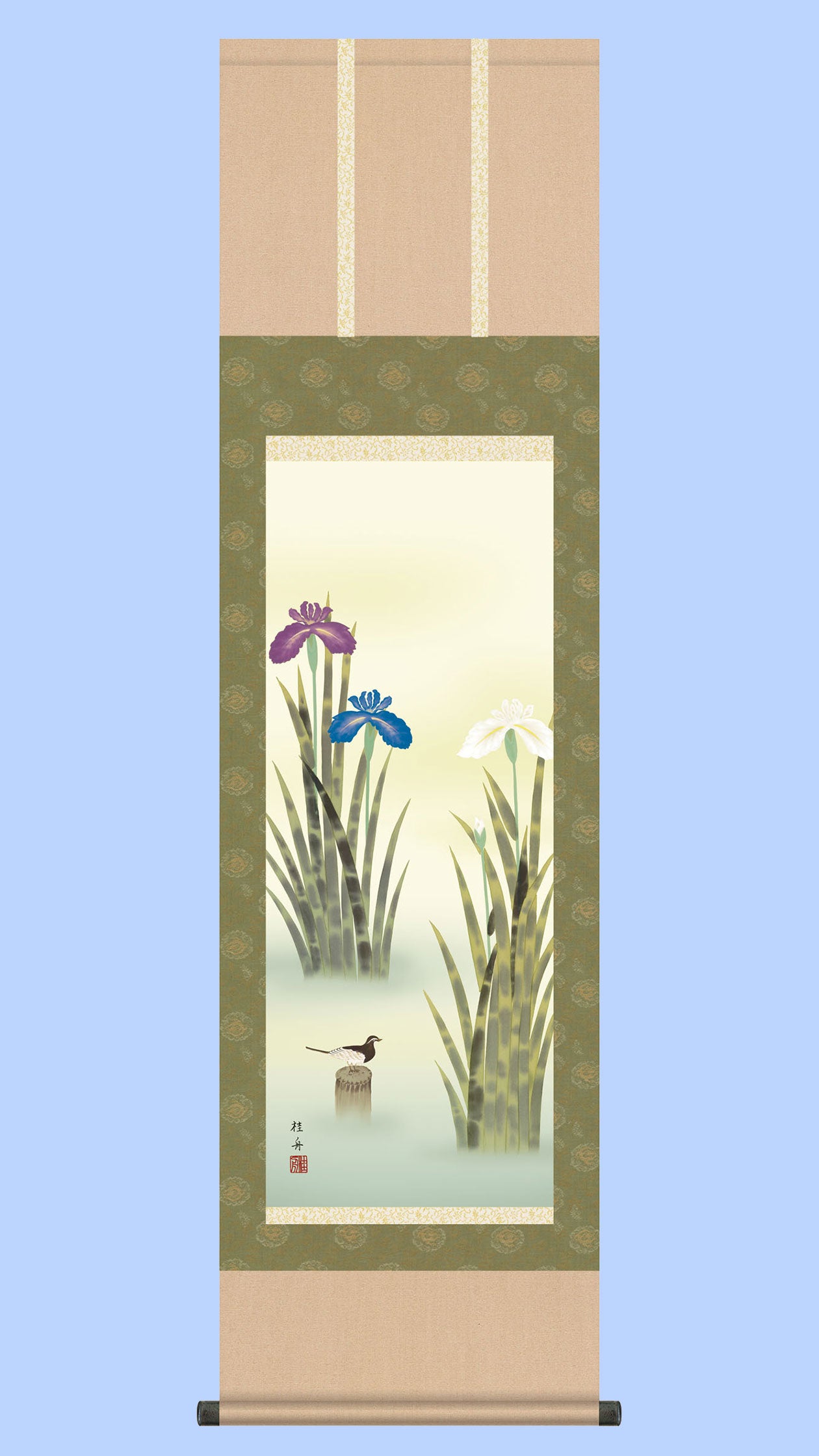 花鳥画掛け軸　菖蒲　長江桂舟