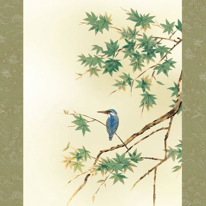 Rouleau suspendu de peinture de fleurs et d'oiseaux par Hisui, par Koetsu Nishio