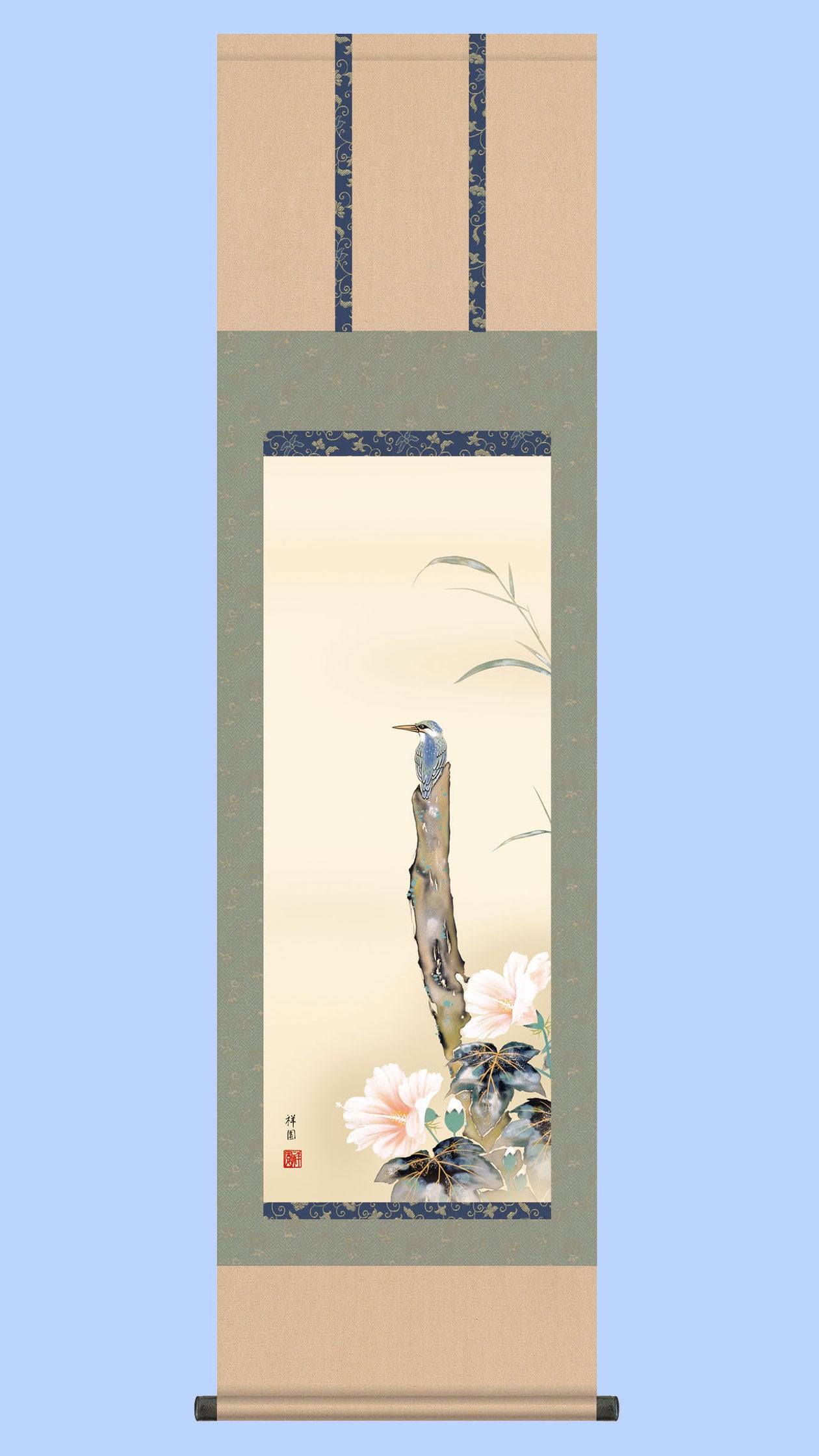 花鳥画掛け軸　翡翠　山本祥園