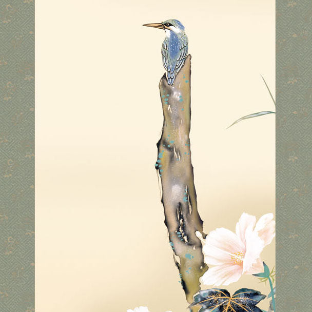 Rouleau suspendu de peinture de fleurs et d'oiseaux Jade Yamamoto Shoen