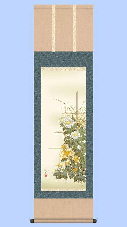 花鳥画掛け軸　菊花　森山観月