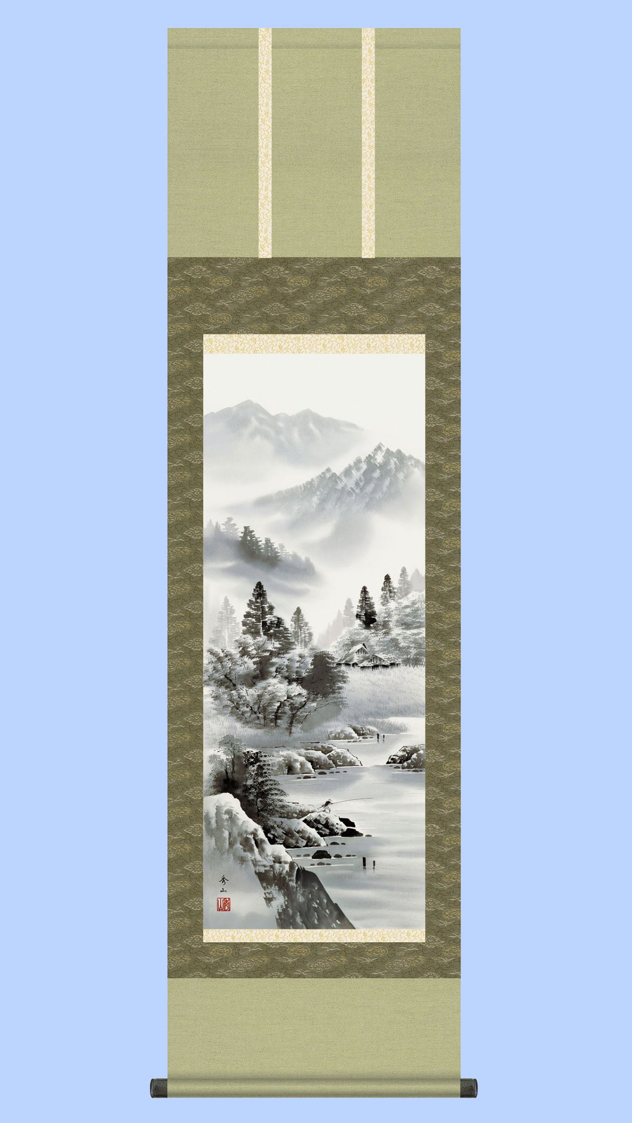 山水画掛け軸　山河望郷　鈴村秀山