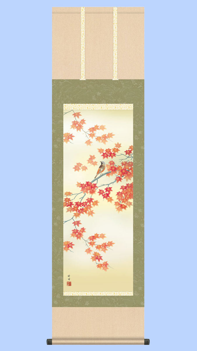 秋掛掛け軸　紅葉に小鳥