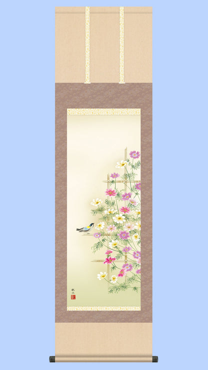 花鸟画挂轴 《秋樱》 浮田秋水