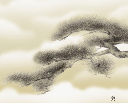 Fuji landscape painting hanging scroll Red Fuji with two cranes by Udagawa Saiyu