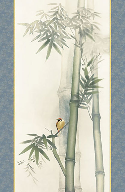 浮田秋水作品《花鸟画挂轴，竹与麻雀》