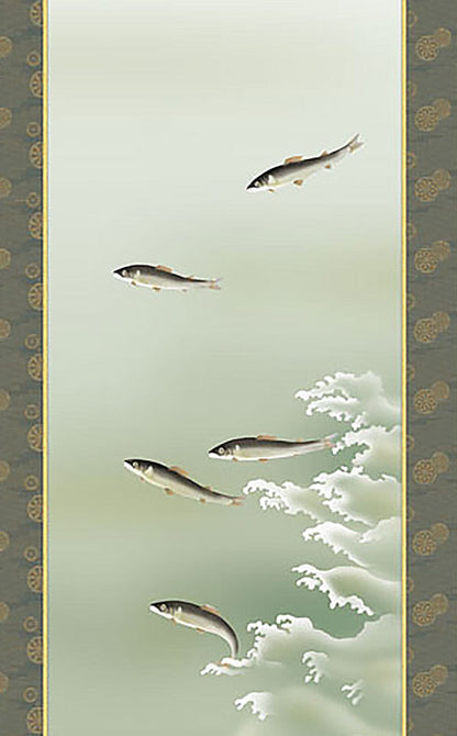 田村竹世的花鸟画挂轴《鲜鱼（香鱼）》