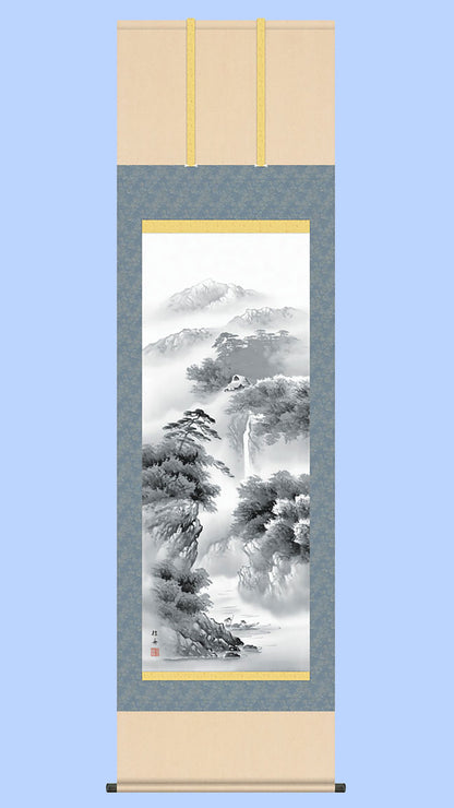 山水画掛け軸　蒼山憧憬　長江桂舟