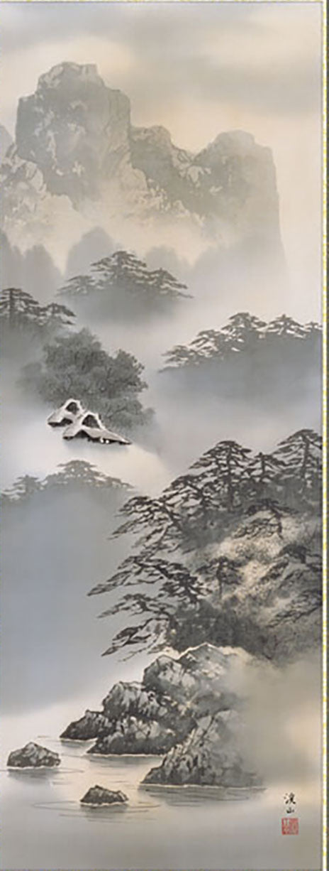Landscape Painting Hanging Scroll – Mountains and a Secluded Retreat by Itō Keizan