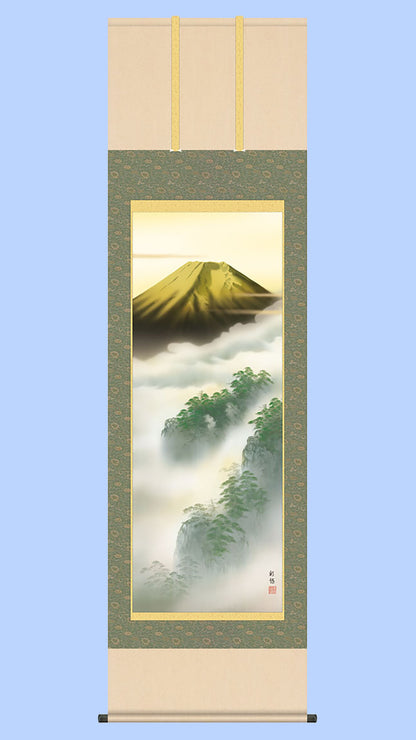 富士山水画掛け軸　金富士　宇田川彩悠
