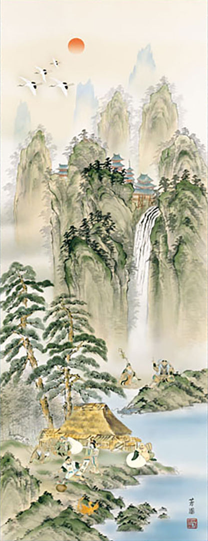 石田芳園绘制的吉祥画卷“蓬莱七福神图”