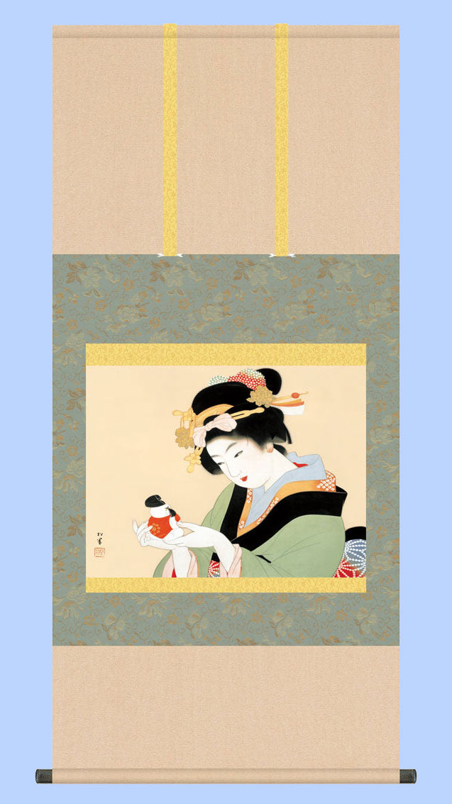 名画複製画掛け軸　上村松園　御所人形