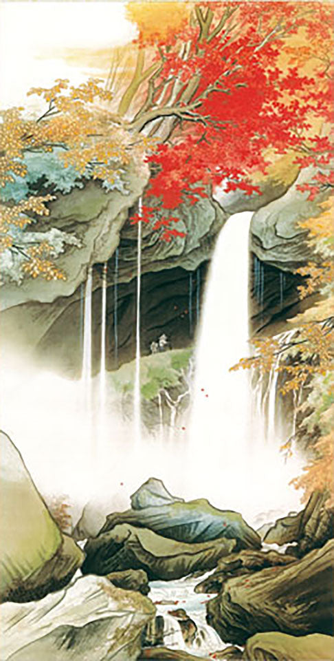 名画复制挂轴 河合玉堂《日光裏見瀧》