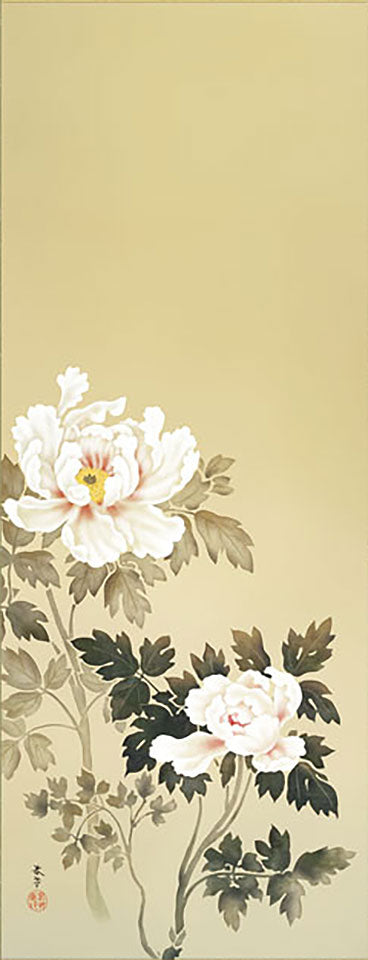 掛軸 春峰『牡丹』風景画 絹本 掛け軸 g08312 朝之牡丹 掛け軸｜菱田春草 花鳥画 名作複製 – 寿鳳人形の東芸