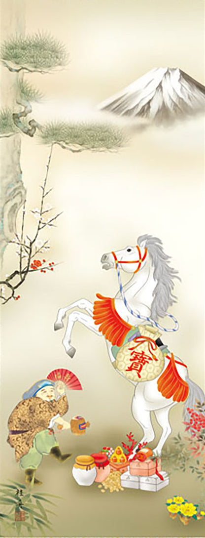 吉祥画挂轴 跃马 長江 桂舟作品