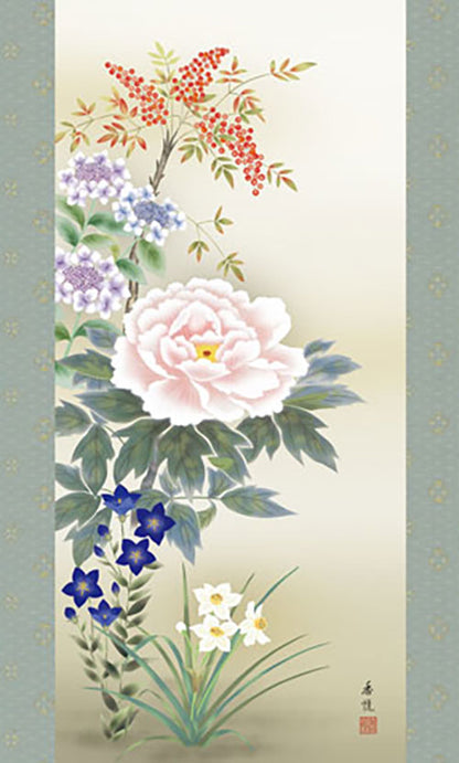 花鸟画挂轴 - 西尾香悦的四季花卉