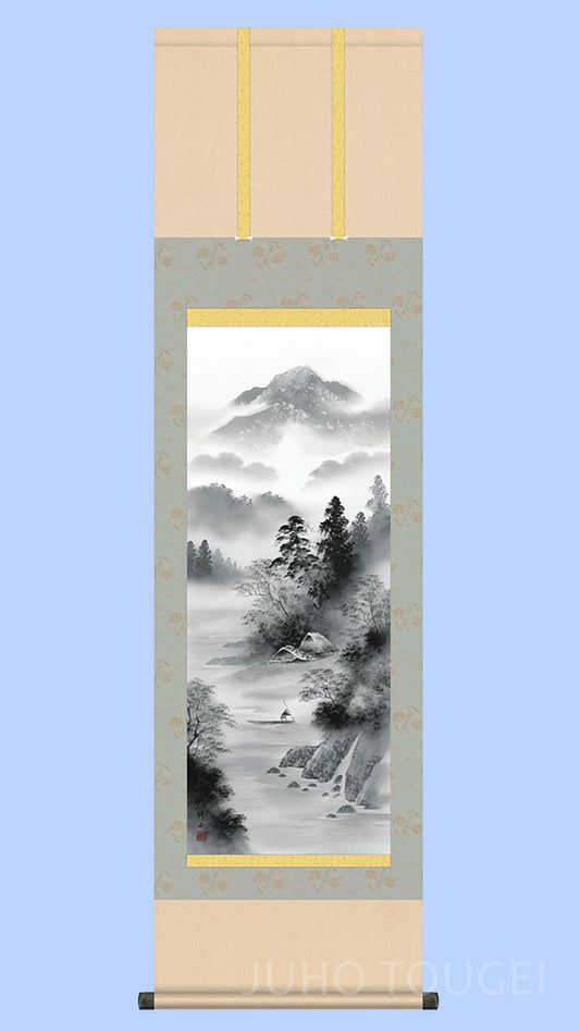 Landscape Painting Hanging Scroll – A Scene of Quiet Elegance by Emoto Shūzan