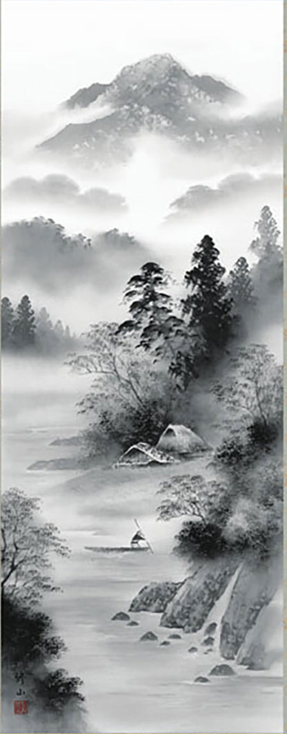 Landscape Painting Hanging Scroll – A Scene of Quiet Elegance by Emoto Shūzan