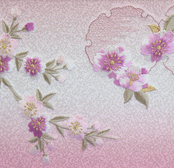 雛人形ケース飾り 二人 小三五親王 刺繍雪輪桜　バックの刺繍