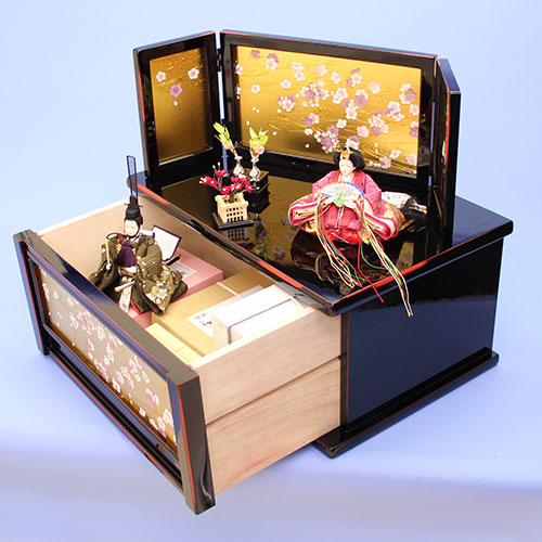 雛人形収納飾り 柳親王研ぎタメ塗引き出し式　箱