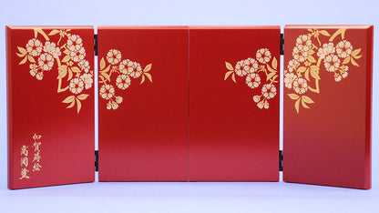屏風  雛人形用 高さ 二曲一双 高岡塗光琳桜エンジ