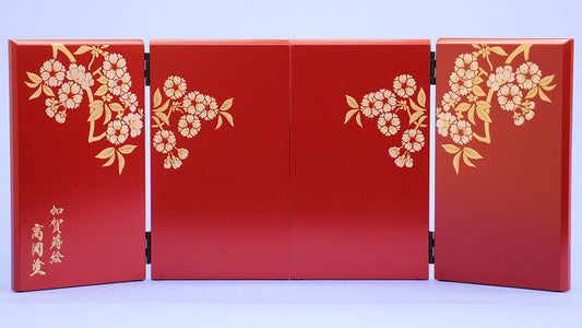 屏風  雛人形用 高さ 二曲一双 高岡塗光琳桜エンジ