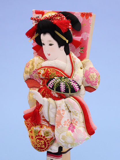 押絵羽子板 桜華振袖 台付き　左から