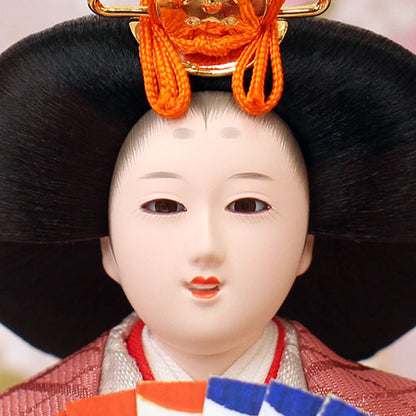 雛人形ケース飾り 二人 小芥子親王 ピンク　花びらうさぎ　姫顔