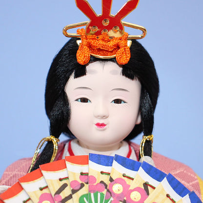 雛人形ケース飾り 二人 まりな　半円パノラマ白桃　姫顔