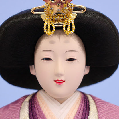 Three-tiered storage for Hina dolls, 70cm wide, 355 dolls, pine, bamboo and plum embroidery, oak drawer style