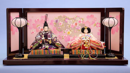 雛人形収納飾り 幅80cm三五二人 雪輪桜薄型　平飾り