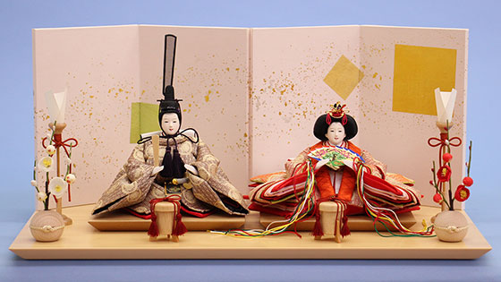 ひな道具単品　紅白梅　丸木目ベージュ紐　飾りイメージ