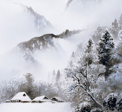 山水画　湖畔閑景　尺五　田口紅洋