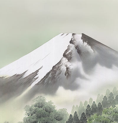 山水画　富士龍瀑　尺三　鈴村秀山