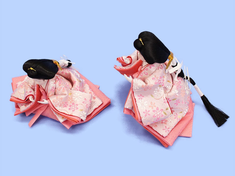 雛人形収納三段飾り 幅50cm柳五人　梅刺繍ピンク引き出し式W50　官女