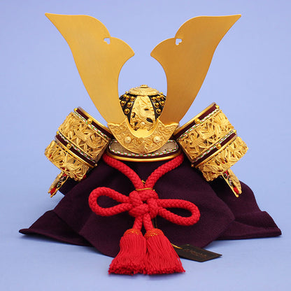 五月人偶单个兜 高39厘米 一德作品第9号 纯金箔竹雀兜 单件