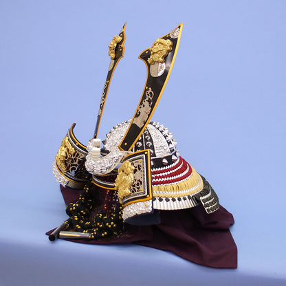 Boy's Day Doll kabuto Storage Set Width 62cm Wearing Carved Style Black and Silver Medium Kuwagata