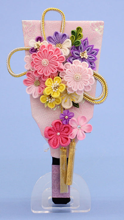 羽子板 縮緬モダンフラワー アクリルスタンド付き