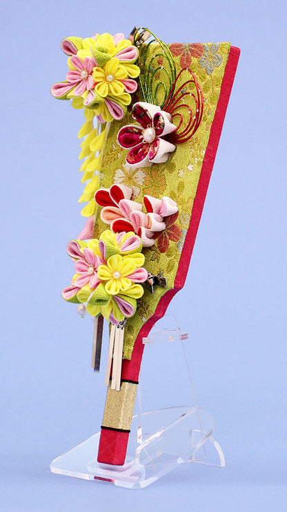 JUHO-TOUGEI 髪飾り羽子板 ナチュラル　アクリルスタンド付き横から