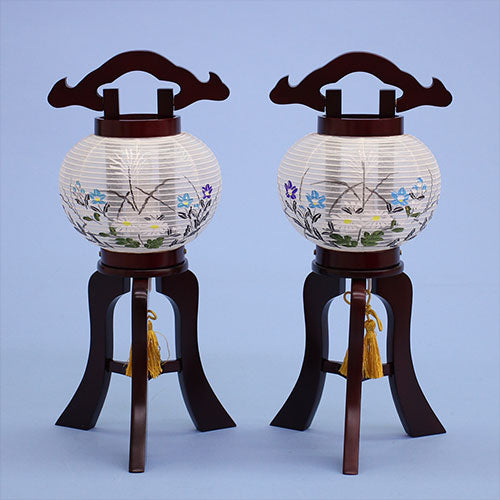 コンパクト盆提灯 さくら4号(芙蓉に桔梗)高さ31cm LEDコードレス大内行灯