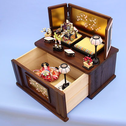 雛人形収納飾り 柳親王家具調ダークブラウン　開ける