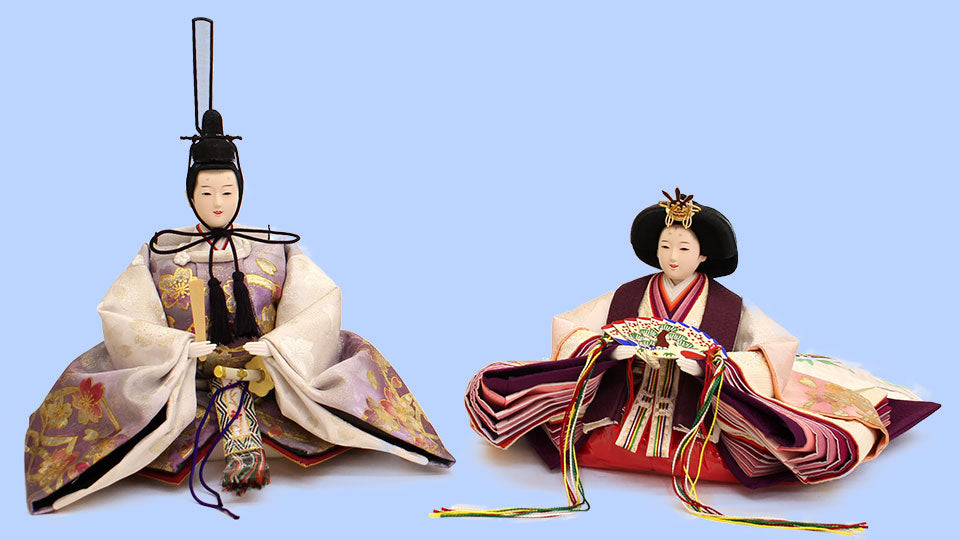 Three-tiered storage for Hina dolls, 70cm wide, 355 dolls, pine, bamboo and plum embroidery, oak drawer style