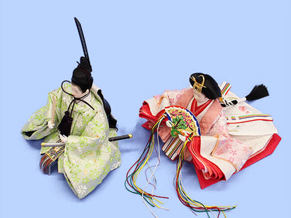 雛人形収納三段飾り 幅50cm柳五人　梅刺繍ピンク引き出し式W50　人形横から