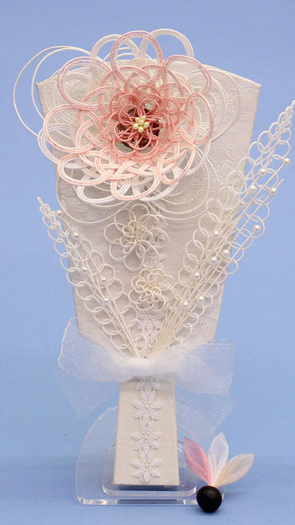 ６号水引羽子板飾り 白ピンク　アクリルスタンド付き